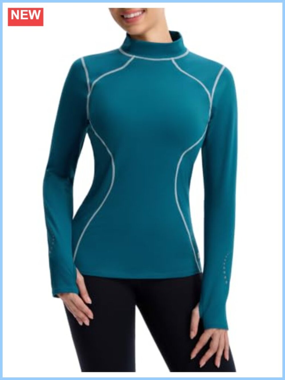 Thermal Long Sleeve Mock Neck Top Fleece Lined Thumbholes Slim Fit
